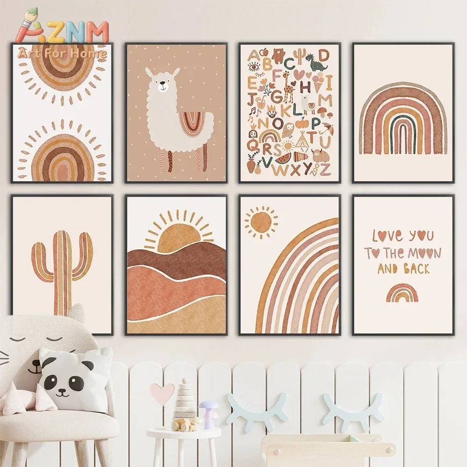 Baby Nursery Art - Alpaca Unicorn Sun Rainbow Cactus Nursery