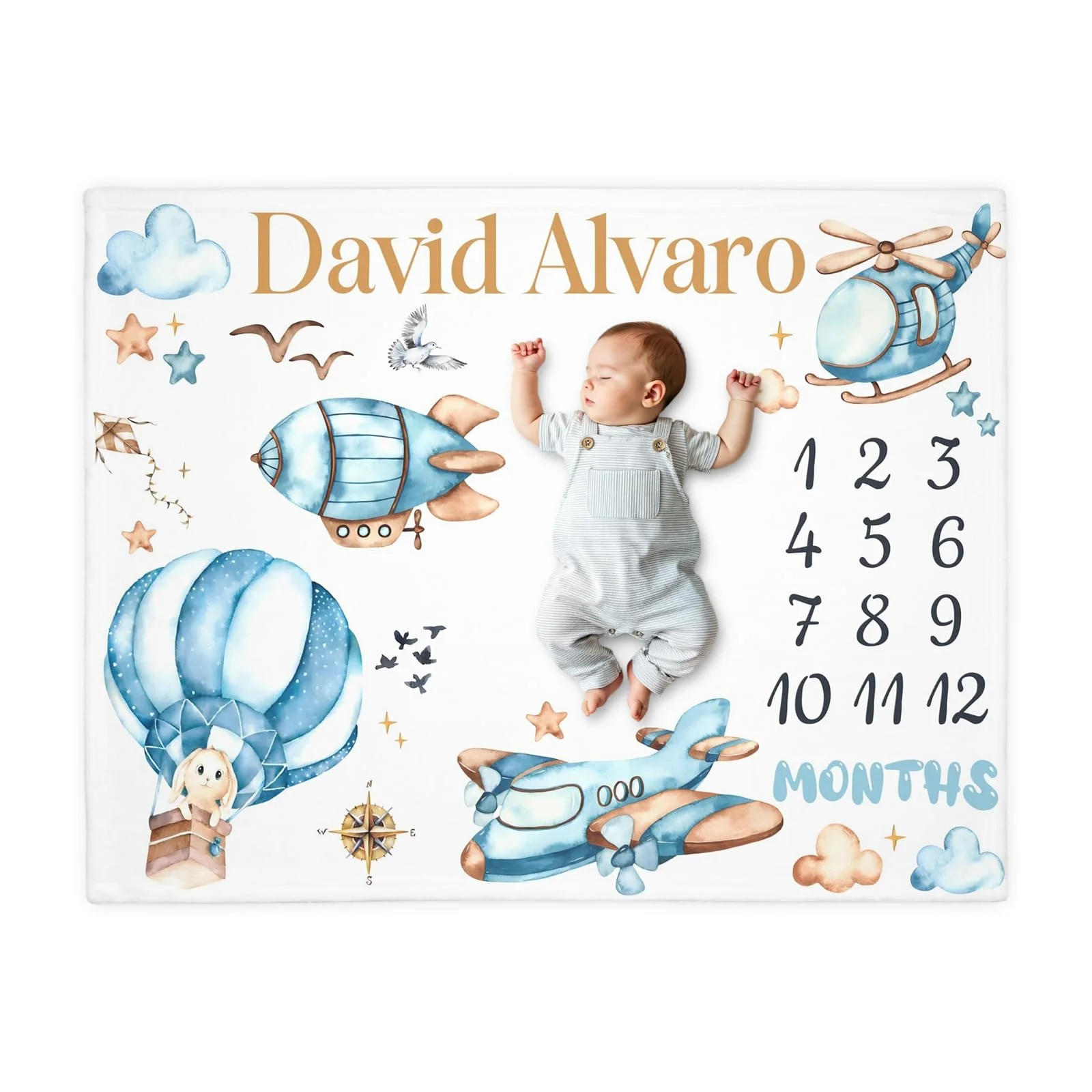 Baby Nursery Fabric - VIKAMA Aviation Baby Monthly Milestone Blanket,