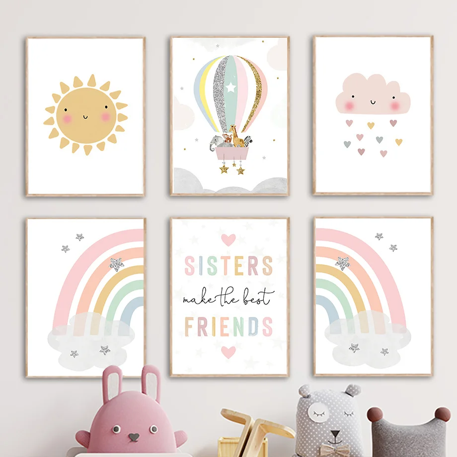 Baby Nursery Fabric - Giraffe Elephant Hot Balloon Sun Rainbow