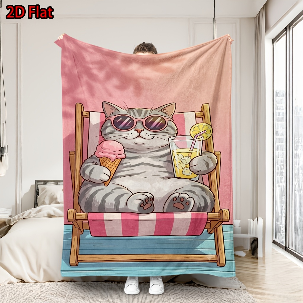 Baby Nursery Themes Girl - Adorable Cat Summer Throw Blanket Cartoon