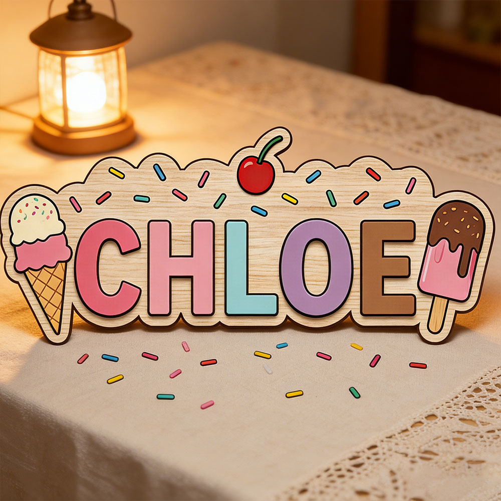 Baby Name Wall Art - Ice Cream Cone Popsicle Themed Custom