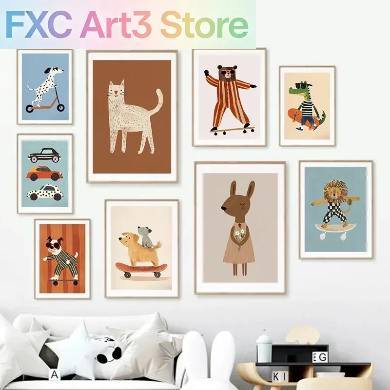 Baby Nursery Neutral - 1pc frameless Funny Animals Rabbit Dog