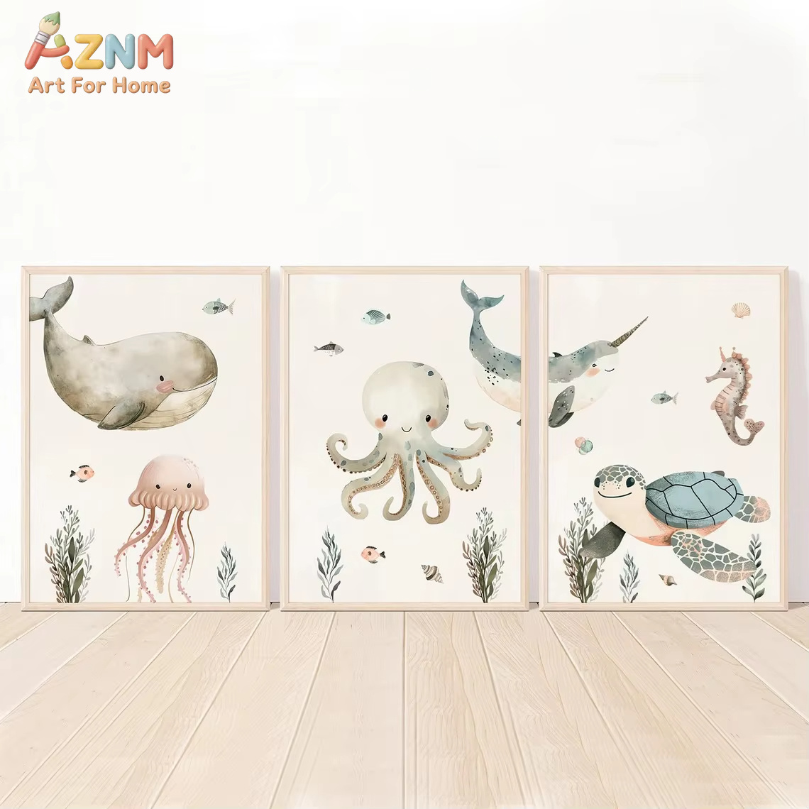 AZNM Watercolor Cute Ocean Ani - đánh giá và giá Baby Nursery Art