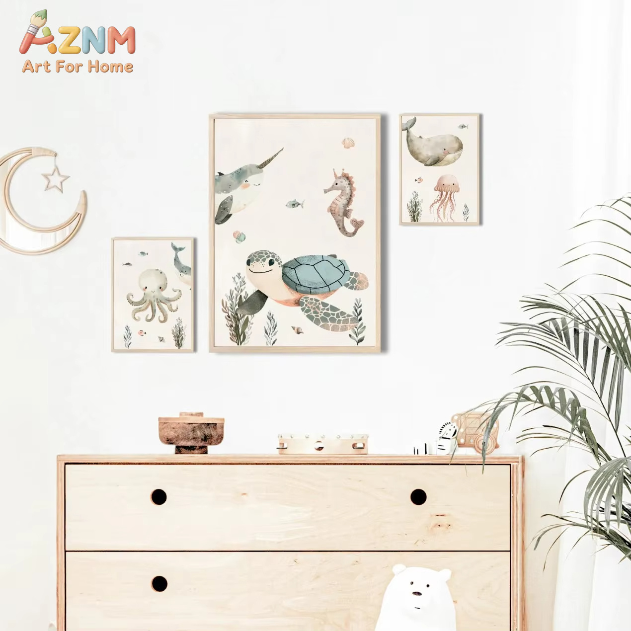 AZNM Watercolor Cute Ocean Ani - đánh giá và giá Baby Nursery Art