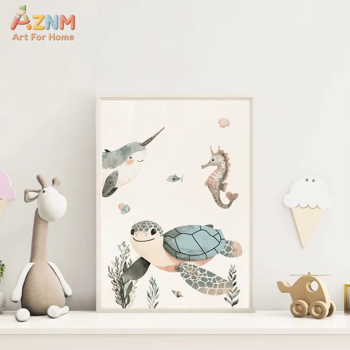 AZNM Watercolor Cute Ocean Ani - đánh giá và giá Baby Nursery Art