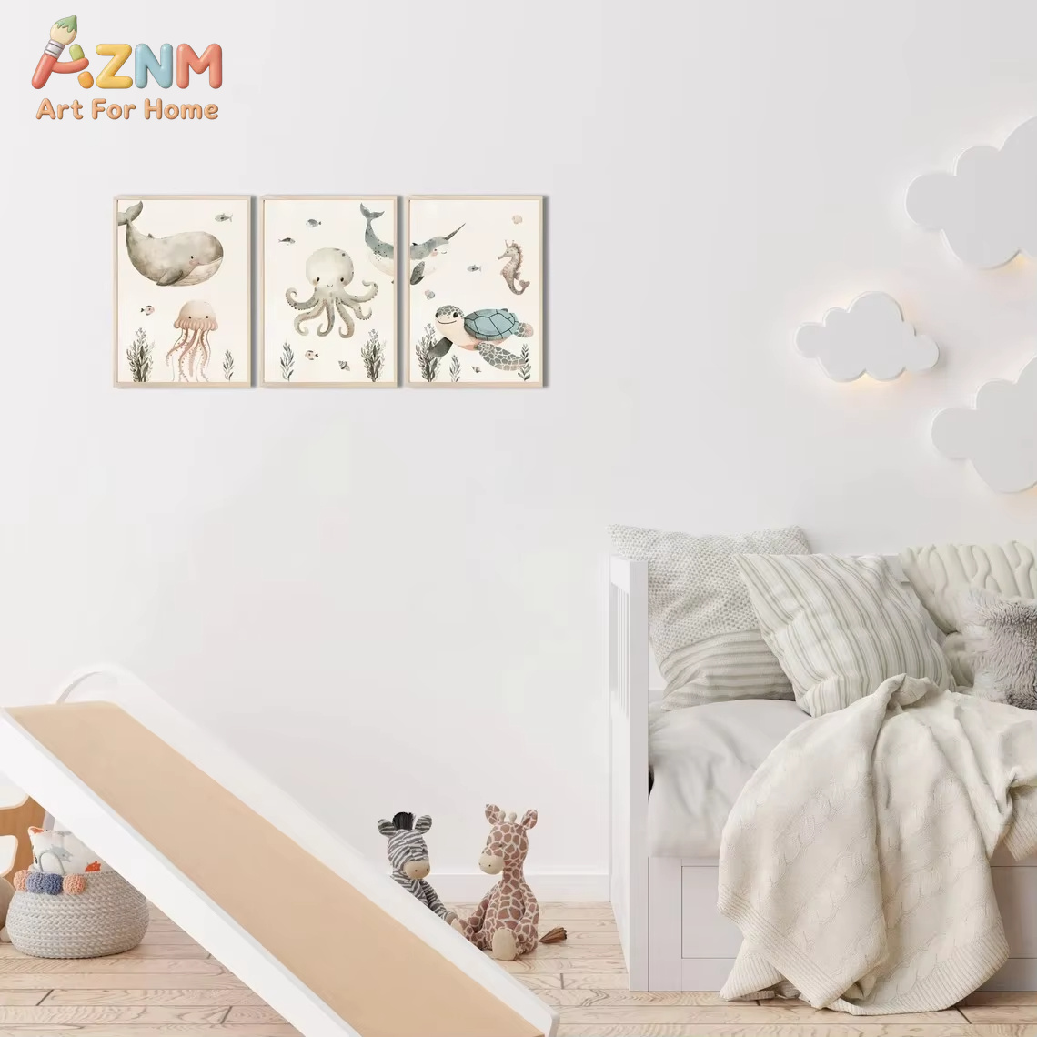 AZNM Watercolor Cute Ocean Ani - đánh giá và giá Baby Nursery Art