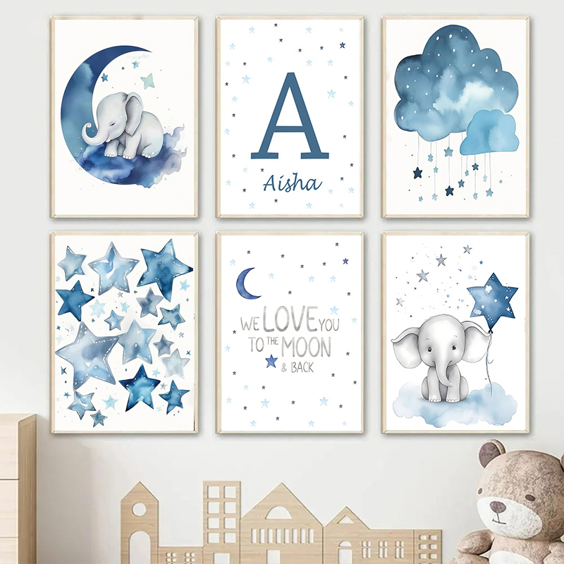 Blue Moon and Stars Baby Name  - đánh giá và giá Baby Name Wall Art