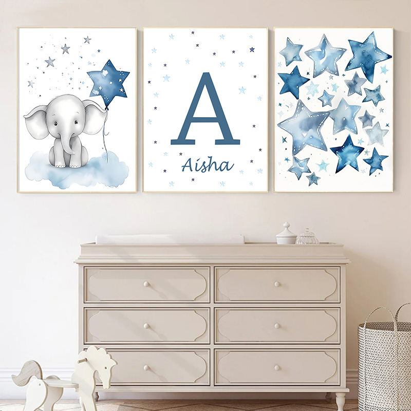 Blue Moon and Stars Baby Name  - đánh giá và giá Baby Name Wall Art