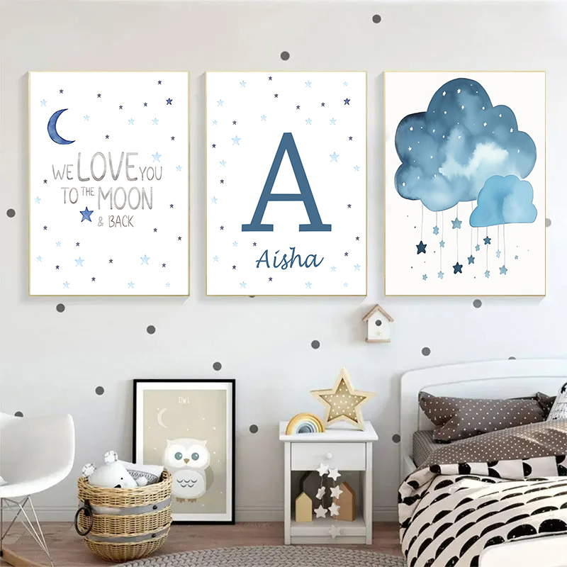 Blue Moon and Stars Baby Name  - đánh giá và giá Baby Name Wall Art