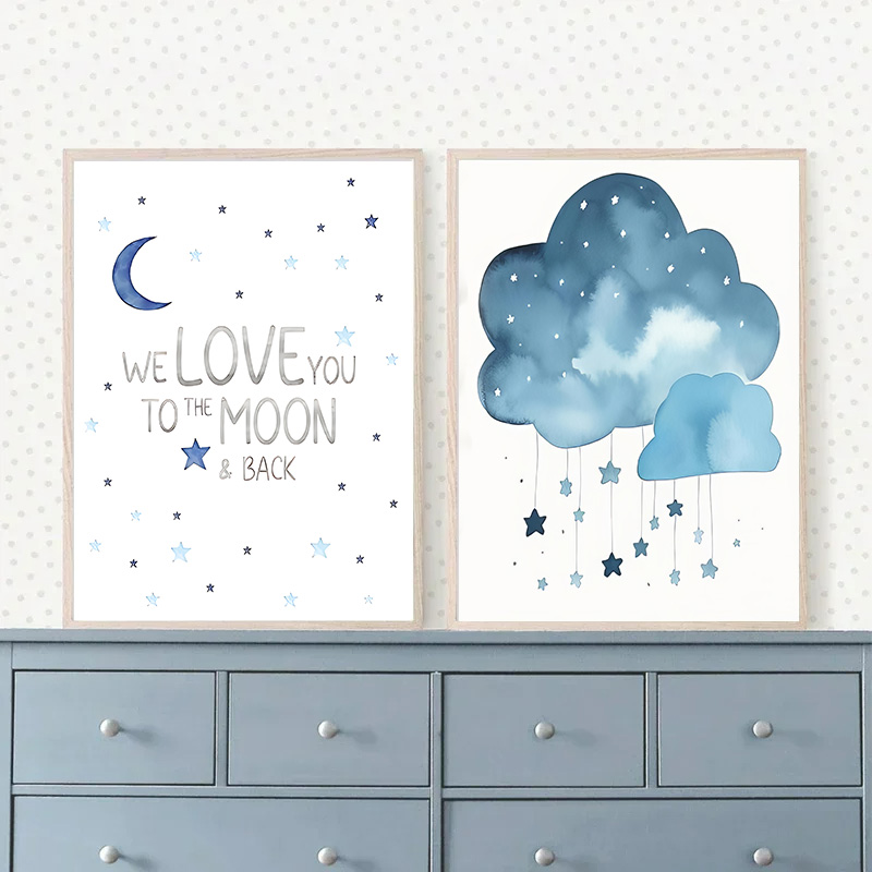 Blue Moon and Stars Baby Name  - đánh giá và giá Baby Name Wall Art