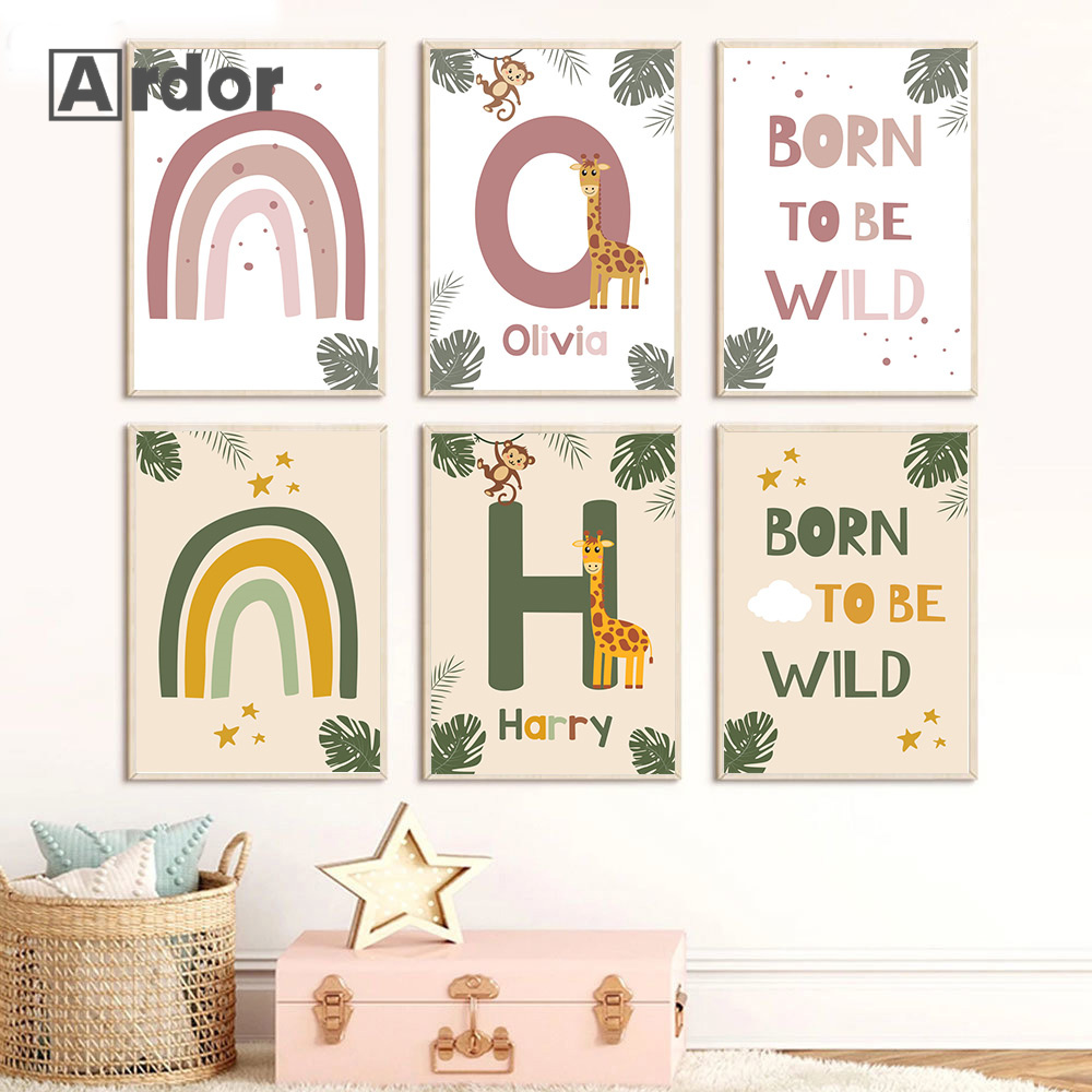 Nordic Jungle Animal Posters C - đánh giá và giá Baby Name Wall Art