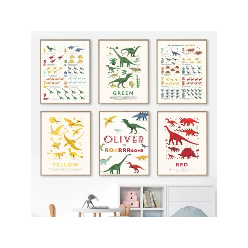 Dinosaur Numbers Educational A - đánh giá và giá Baby Name Wall Art