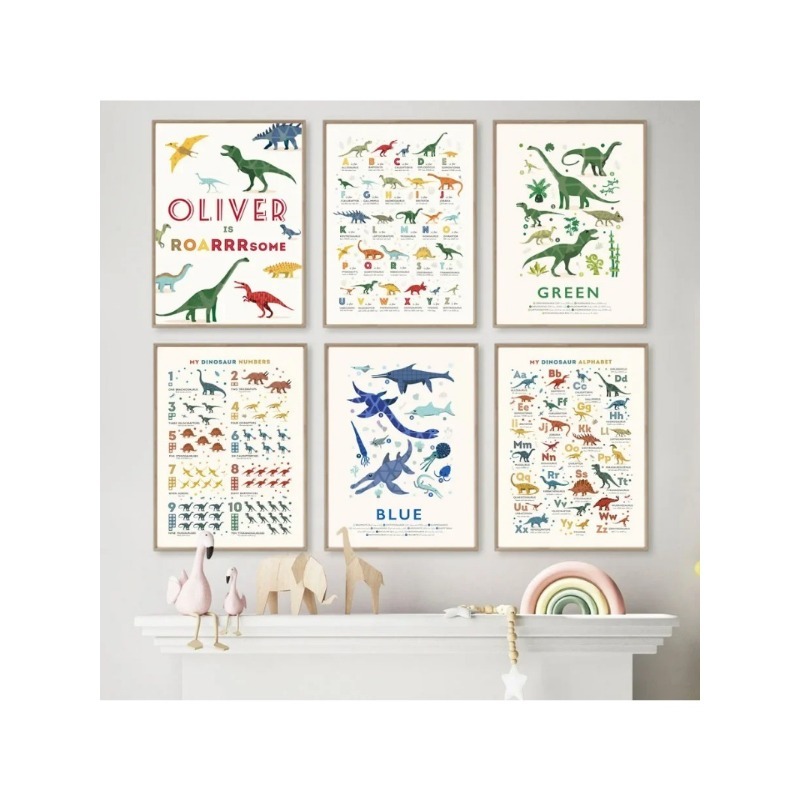 Dinosaur Numbers Educational A - đánh giá và giá Baby Name Wall Art