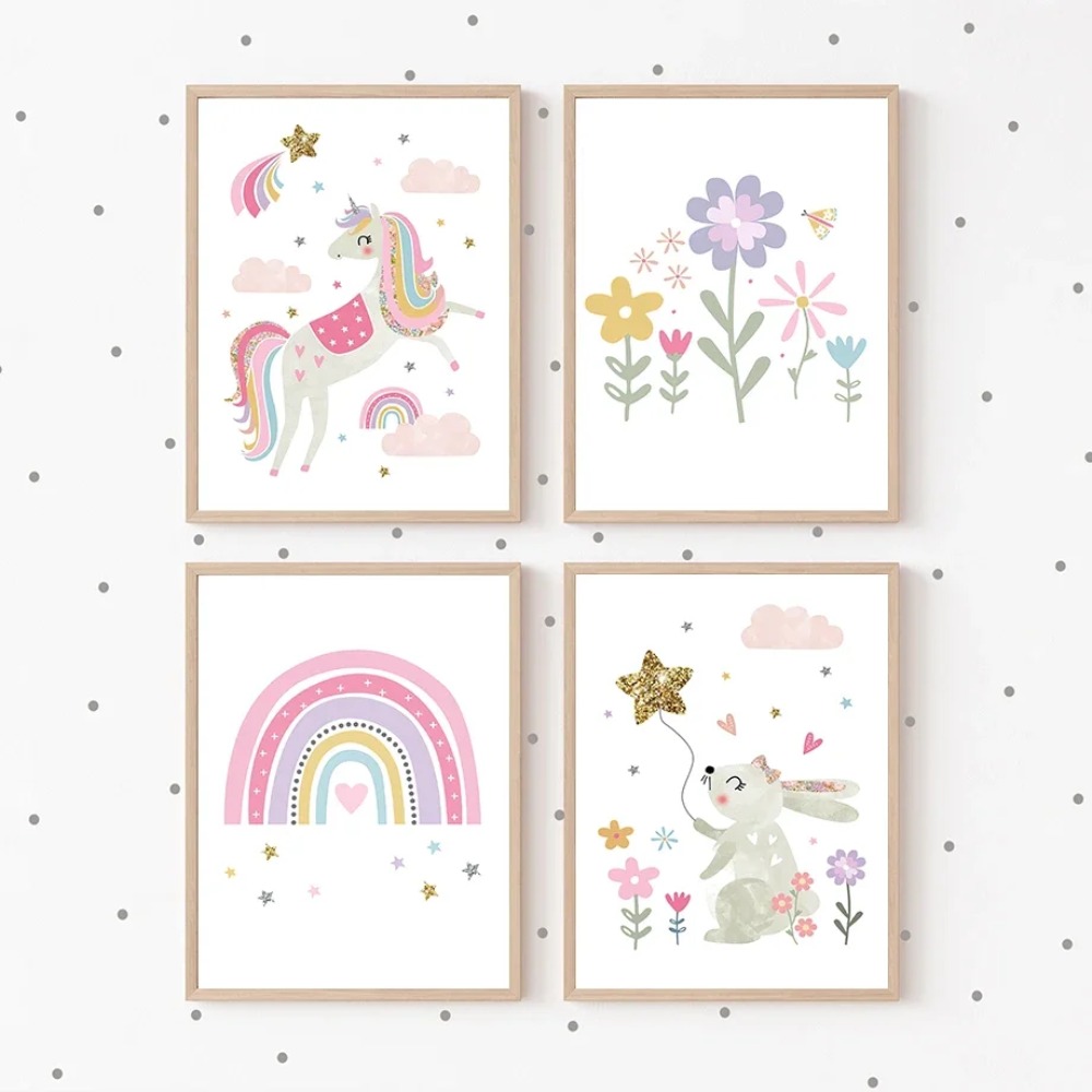 Pink Unicorn Rabbit Rainbow Cl - đánh giá và giá Baby Name Wall Art