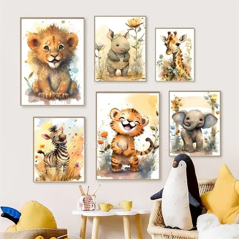 Watercolor Lion Giraffe Tiger  - đánh giá và giá Baby Nursery Art