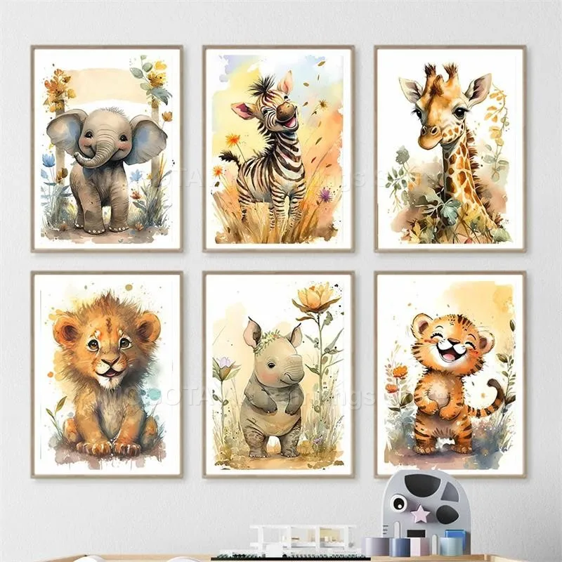 Watercolor Lion Giraffe Tiger  - đánh giá và giá Baby Nursery Art