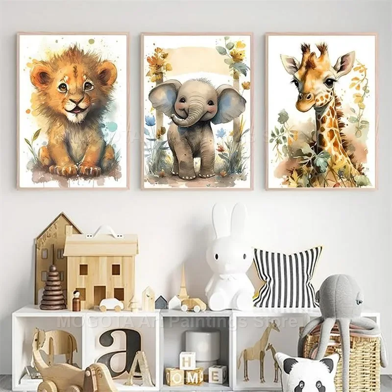 Watercolor Lion Giraffe Tiger  - đánh giá và giá Baby Nursery Art