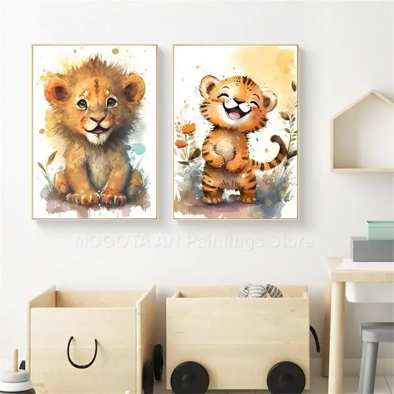 Watercolor Lion Giraffe Tiger  - đánh giá và giá Baby Nursery Art